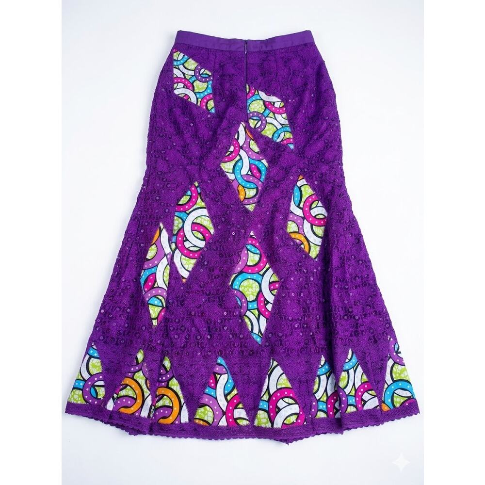 OOAK Handmade Art to Wear Ankara Patchwork‎ Midi Skirt with rhinestones Festival